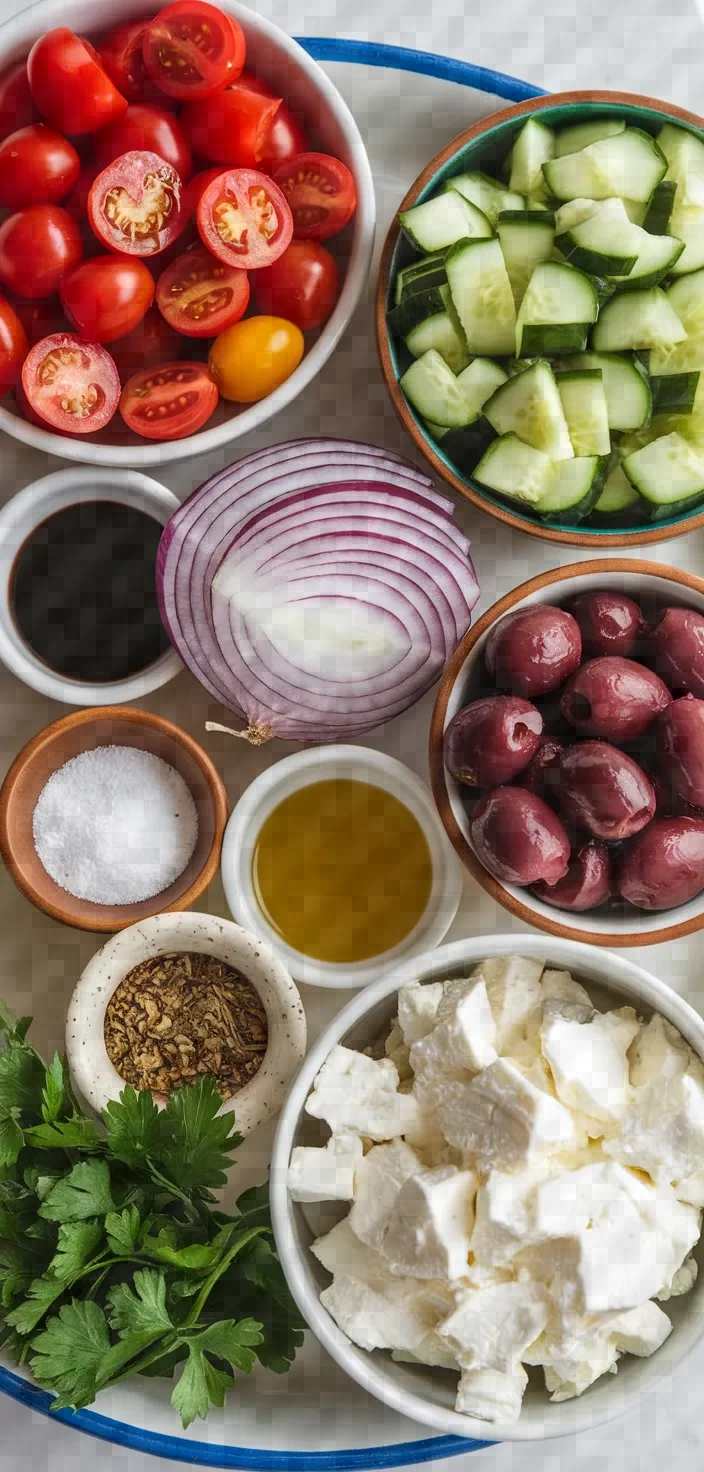 Ingredients photo for Greek Cucumber Tomato And Feta Salad Recipe