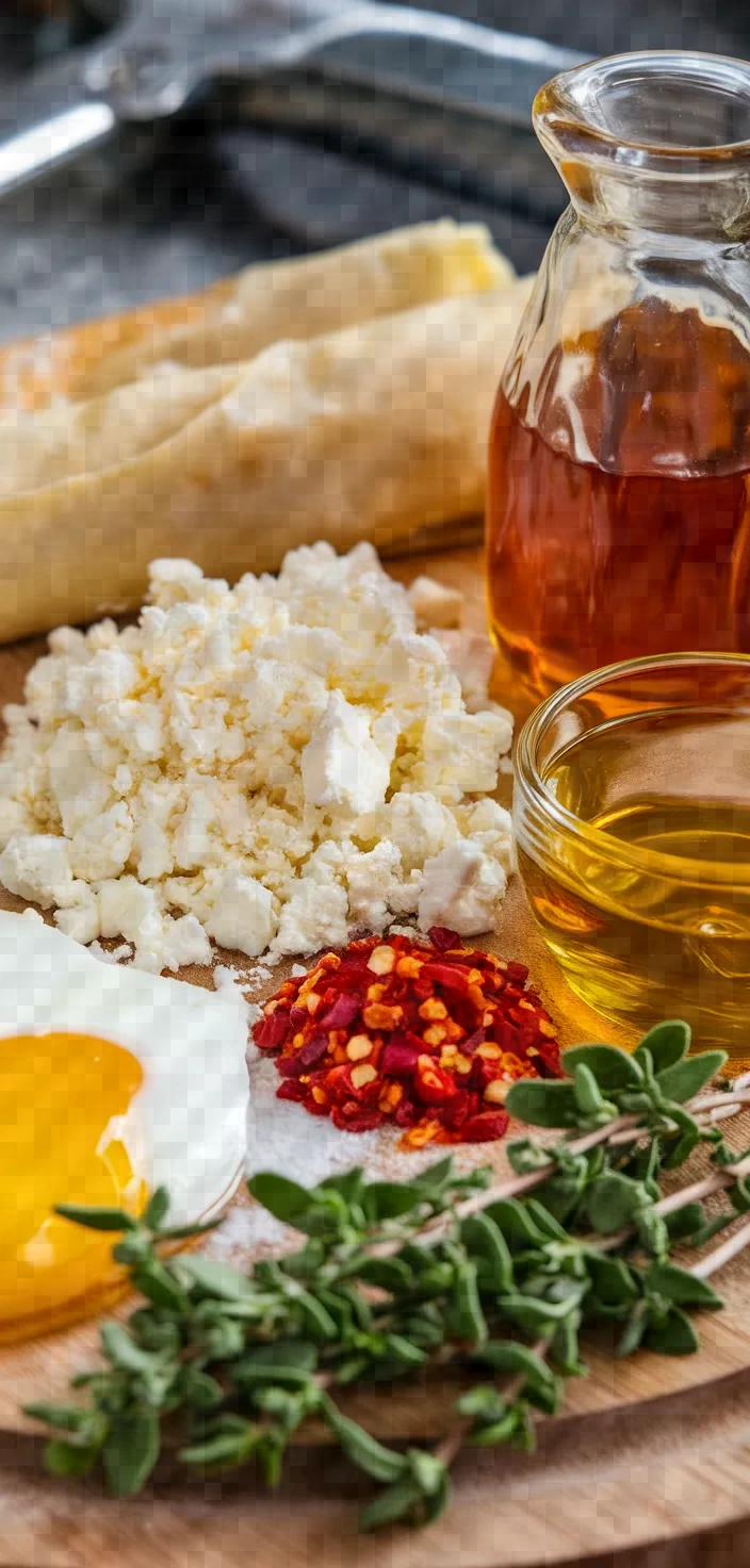 Ingredients photo for Oven Baked Feta Rolls With Chili Honey Recipe