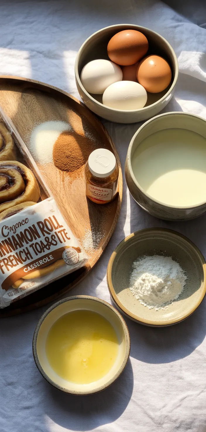 Ingredients photo for CINNAMON ROLL FRENCH TOAST CASSEROLE Recipe
