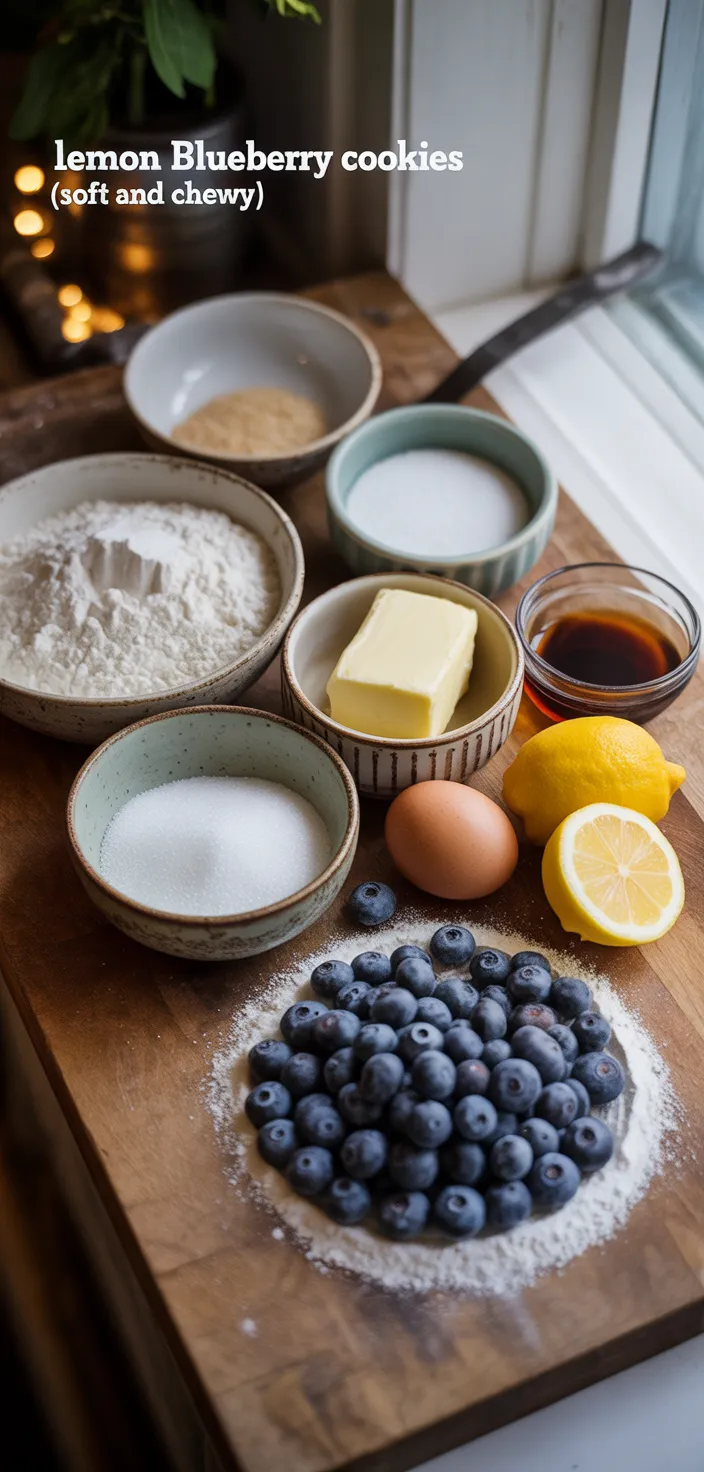 Ingredients photo for Lemon Blueberry Cookies (Soft And Chewy) Recipe