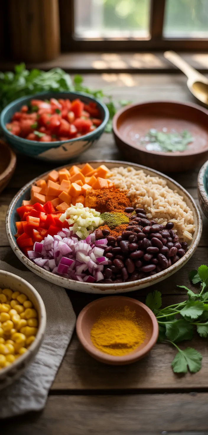 Ingredients photo for Southwest Sweet Potato, Black Bean And Rice Skillet Recipe