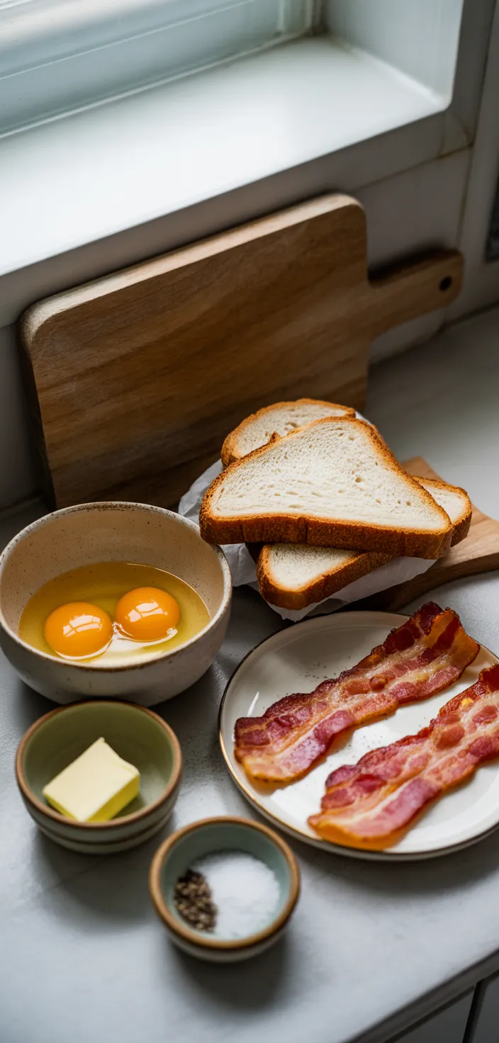 Ingredients photo for Air Fryer Egg Toast With Bacon Recipe