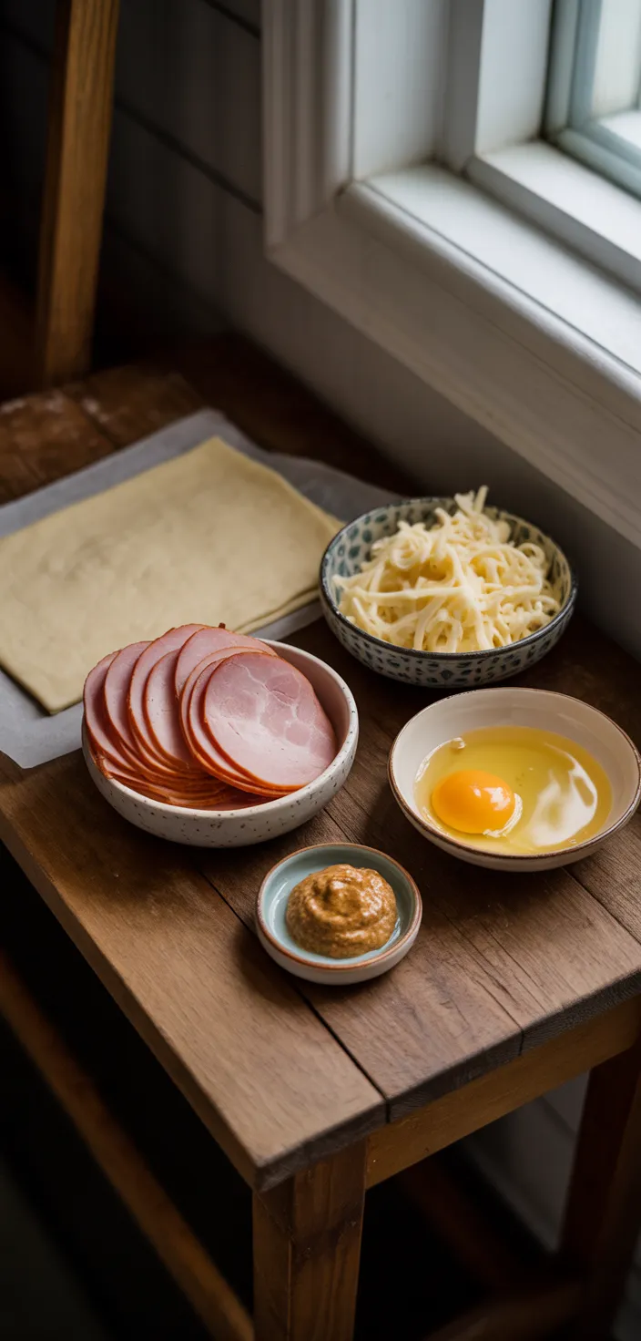 Ingredients photo for Ham And Cheese Puff Pastry Pinwheels Recipe