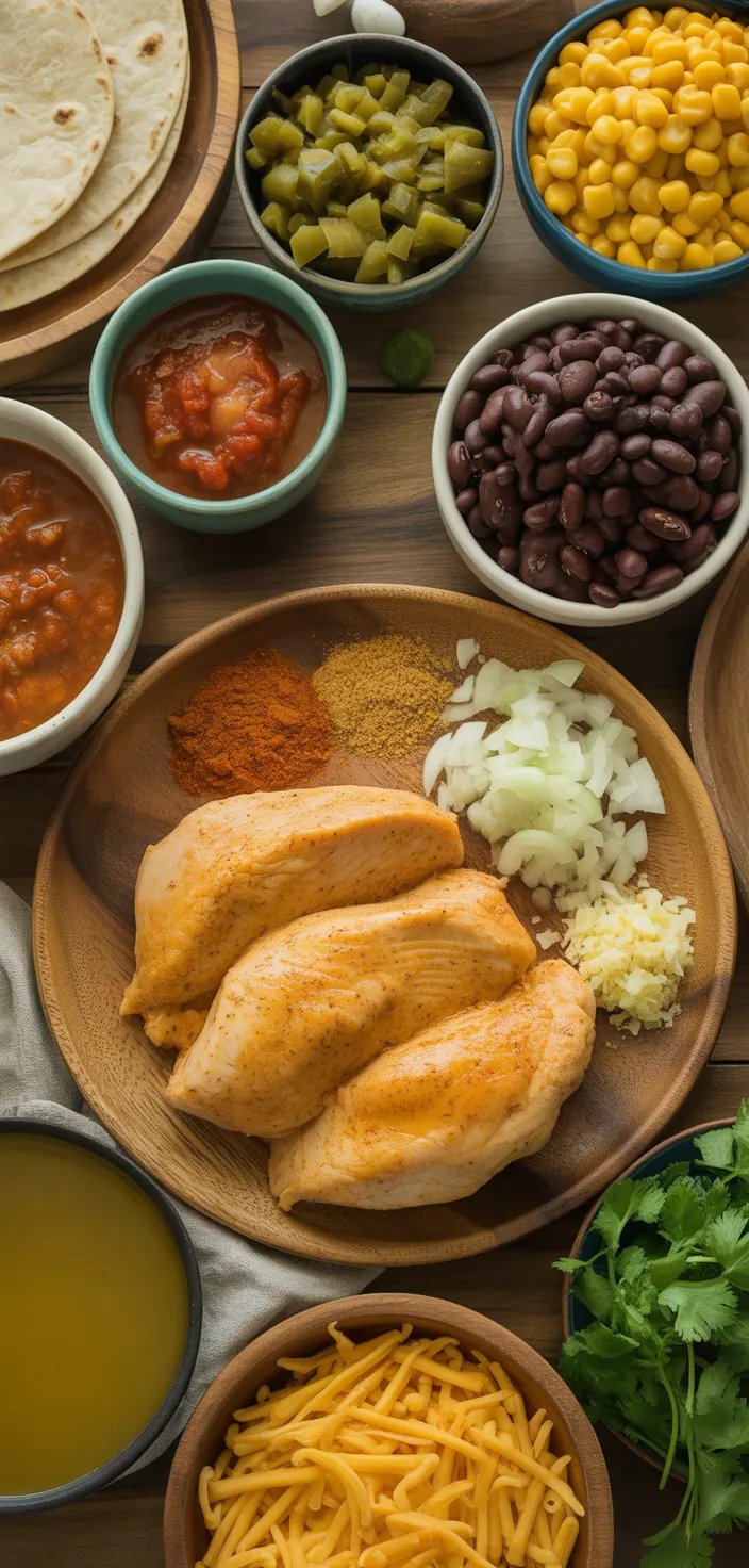 Ingredients photo for Hearty Crockpot Chicken Enchilada Casserole Recipe