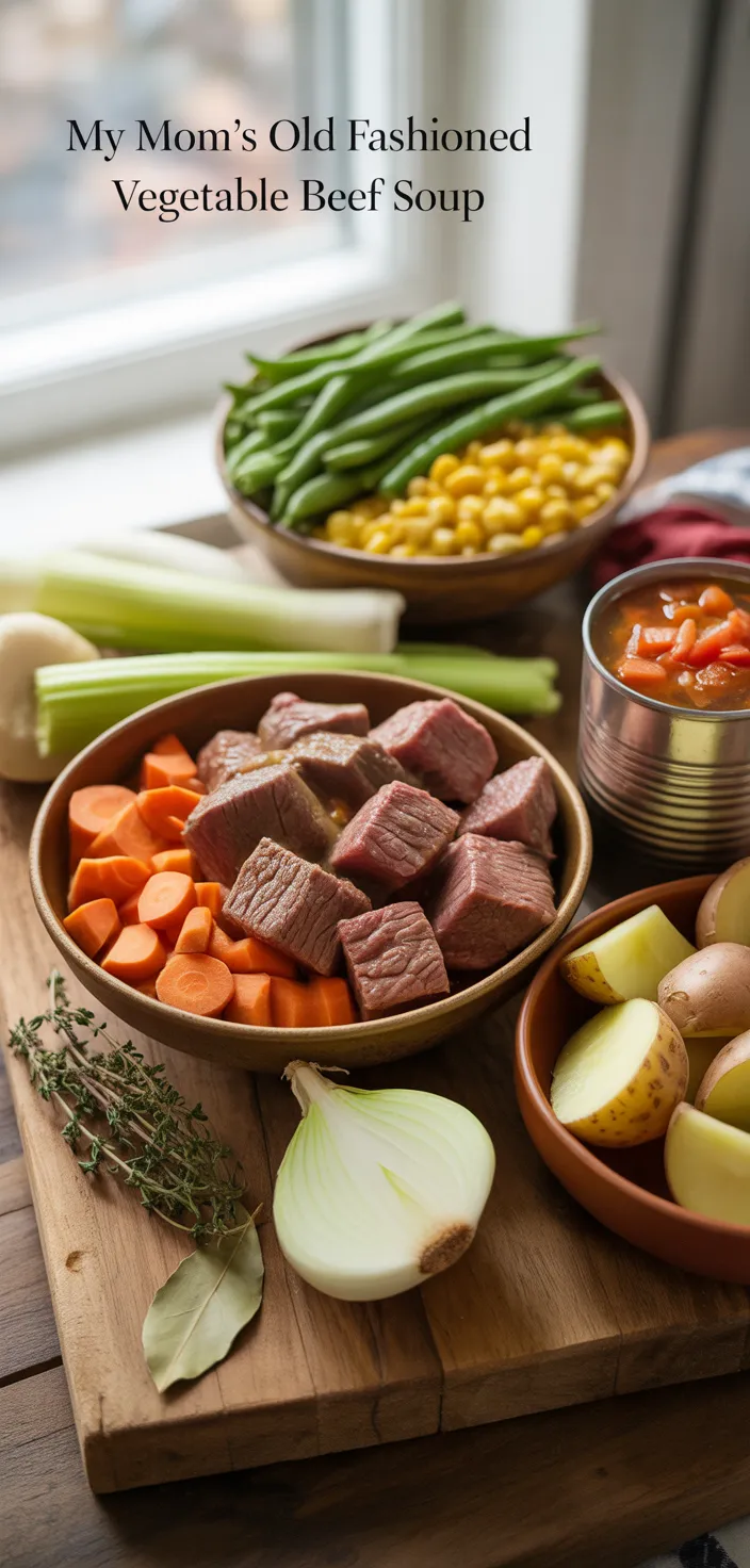 Ingredients photo for My Mom's Old Fashioned Vegetable Beef Soup Recipe