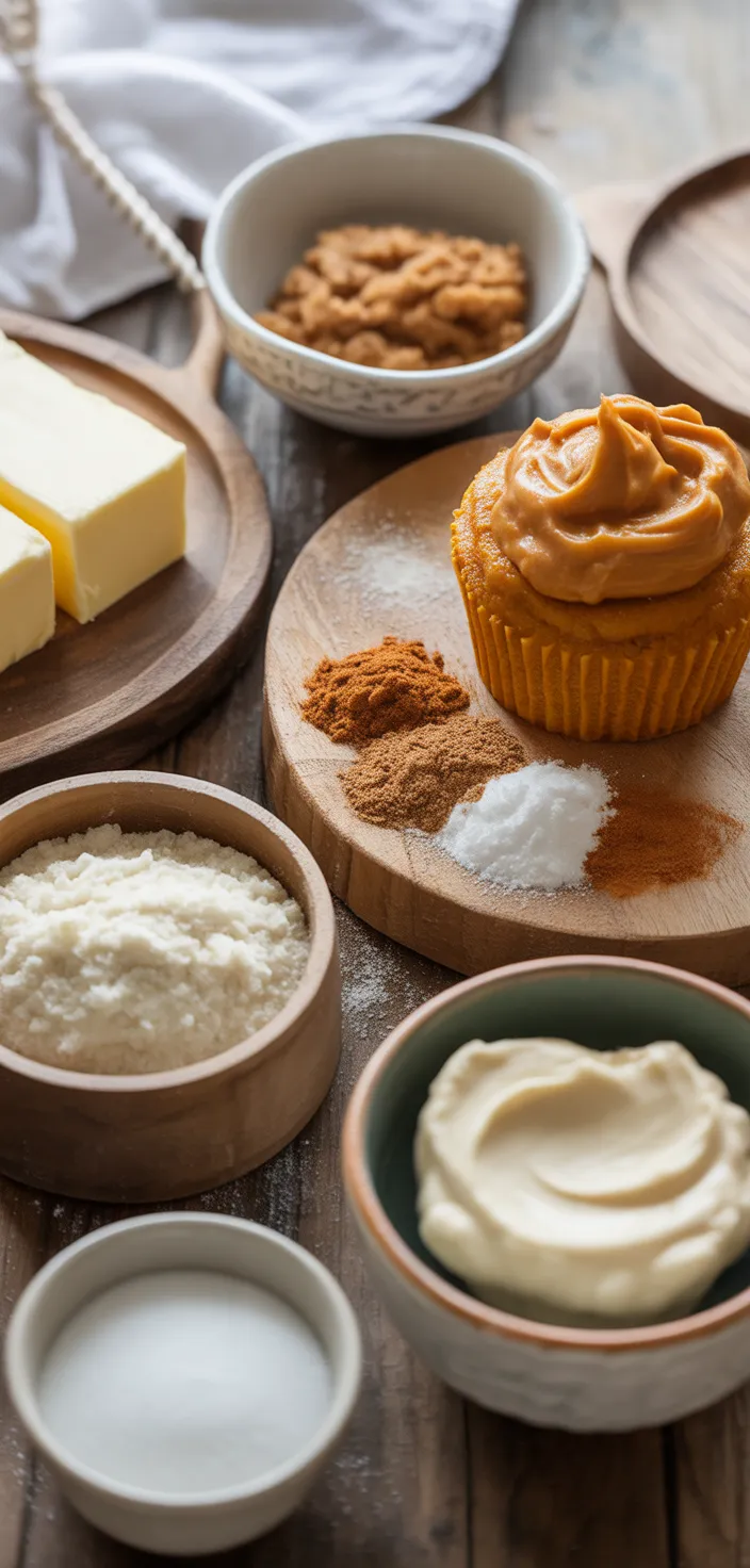 Ingredients photo for Pumpkin Cupcakes With Caramel Cream Cheese Frosting Recipe