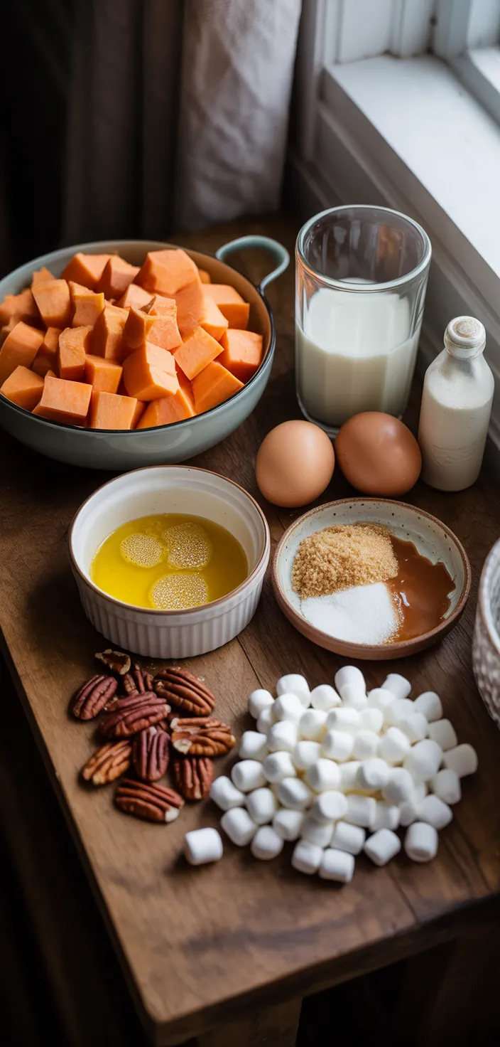 Ingredients photo for Sweet Potato Casserole With Marshmallows Recipe