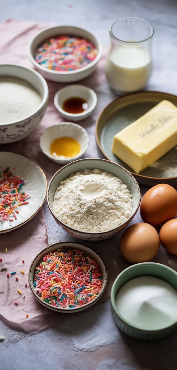 Ingredients photo for Confetti Sprinkle Cupcakes Recipe