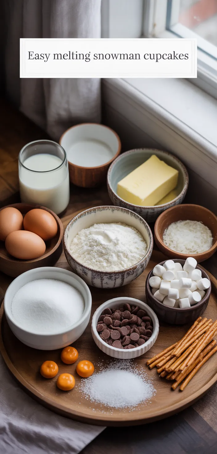 Ingredients photo for Easy Melting Snowman Cupcakes Recipe