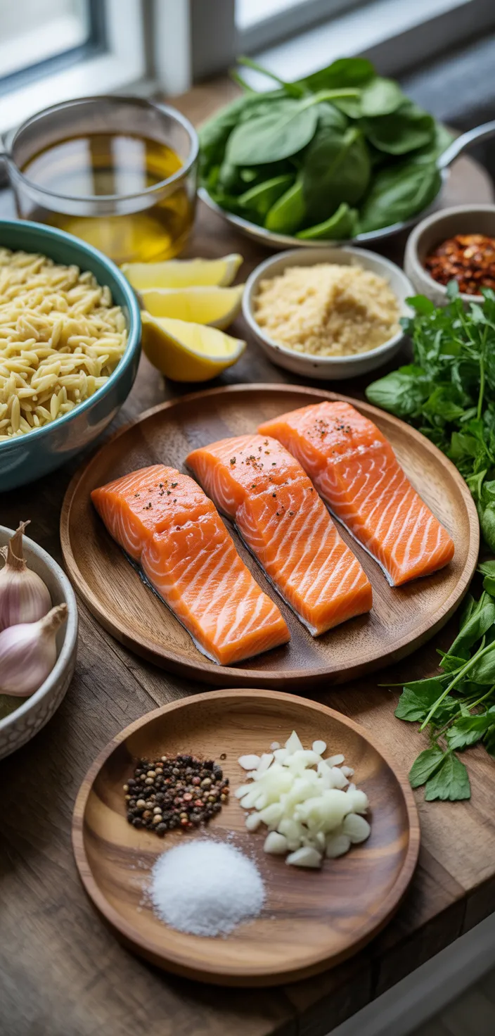 Ingredients photo for One Skillet Salmon With Lemon Orzo Recipe
