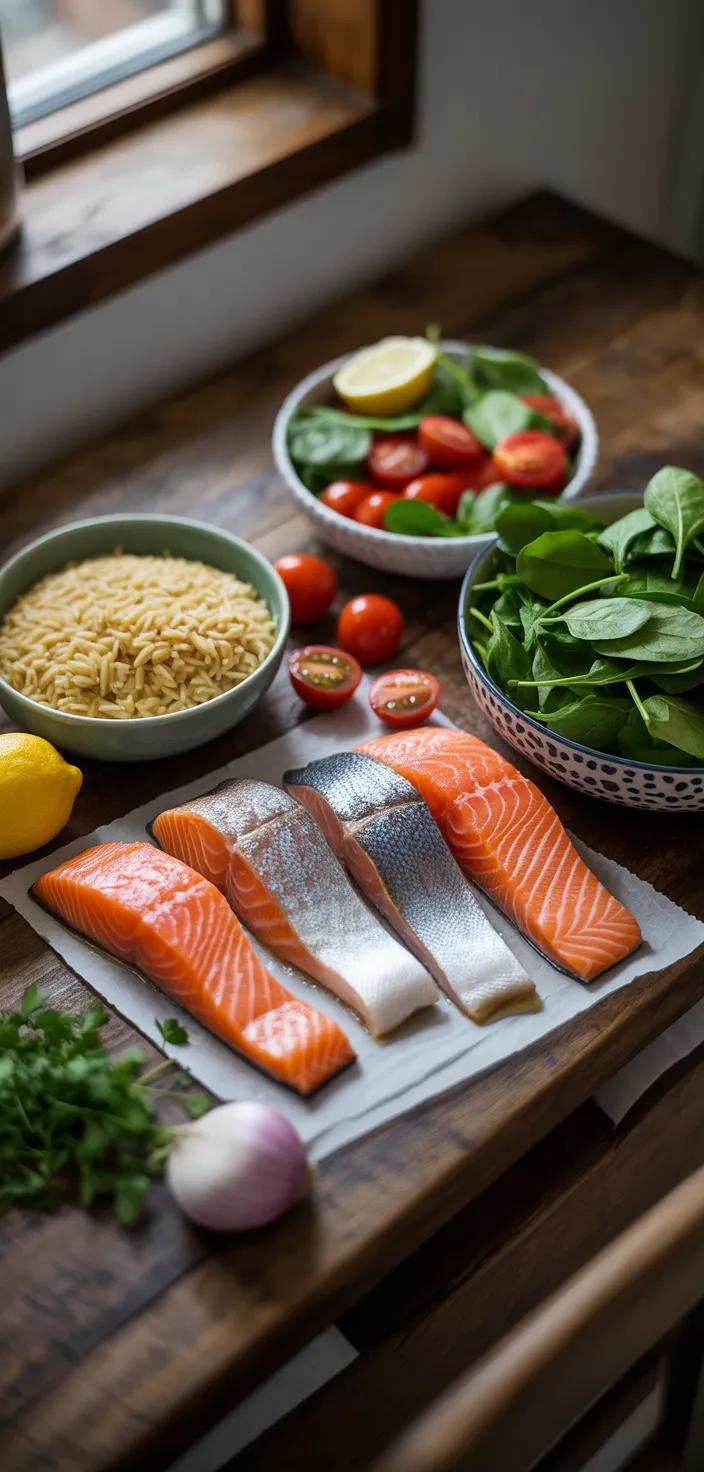 Ingredients photo for Seared Salmon With Lemon Orzo Recipe