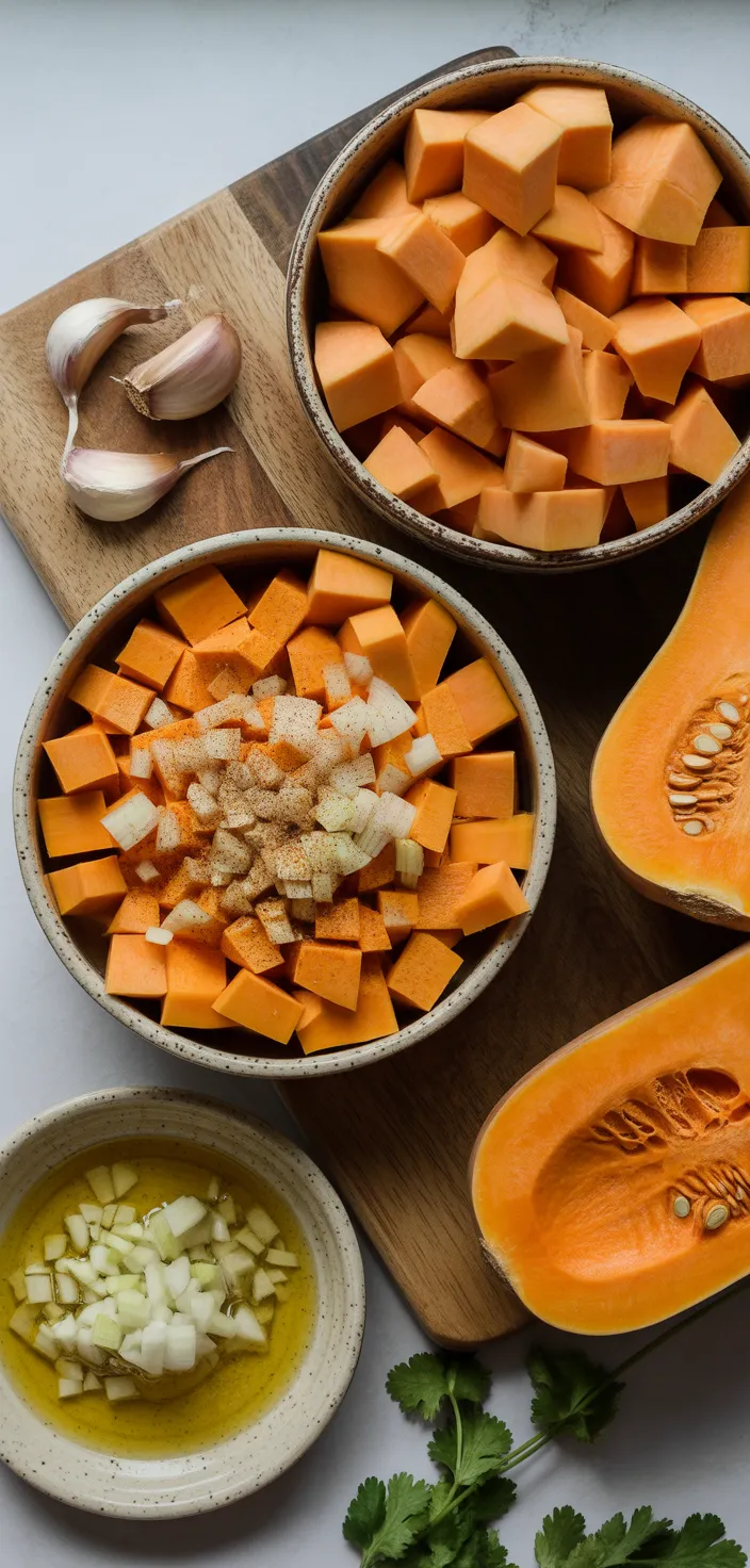 Ingredients photo for Spicy Butternut Squash Sweet Potato Soup Recipe