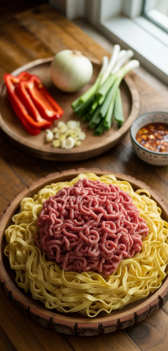 Ingredients photo for Stunning Mongolian Ground Beef Noodles Recipe For A Quick Dinner Delight!