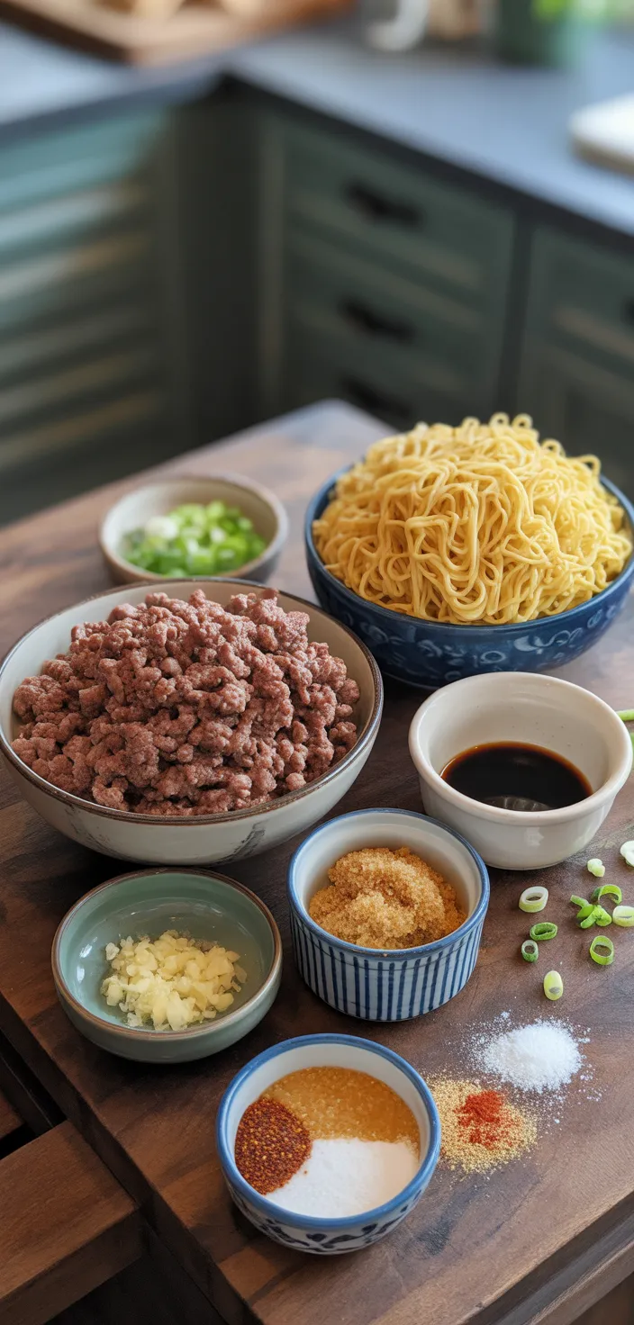 Ingredients photo for Stunning Mongolian Ground Beef Noodles Recipe For A Quick Dinner Delight!