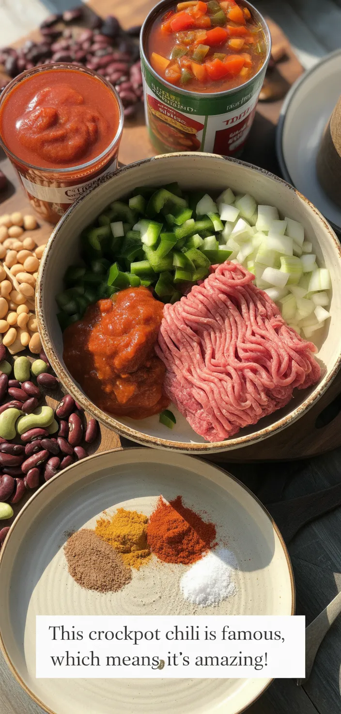 Ingredients photo for This Crockpot Chili Is Famous, Which Means It's AMAZING! Recipe