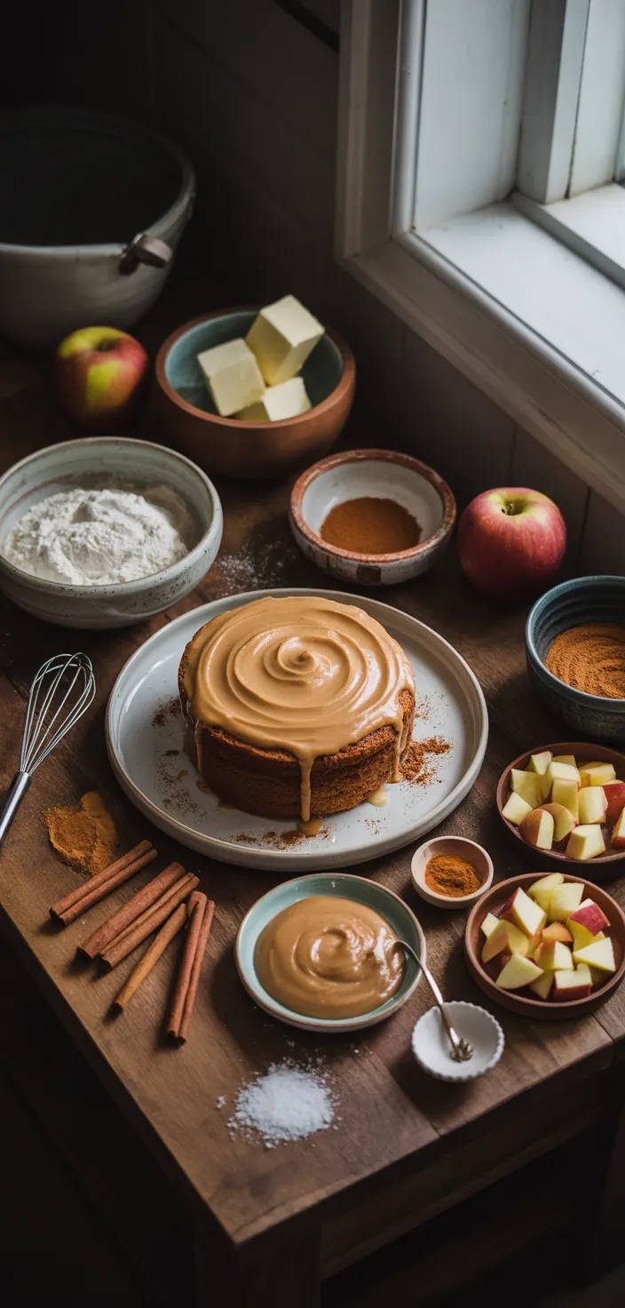 Ingredients photo for Apple Cider Cake With Salted Caramel Buttercream Recipe