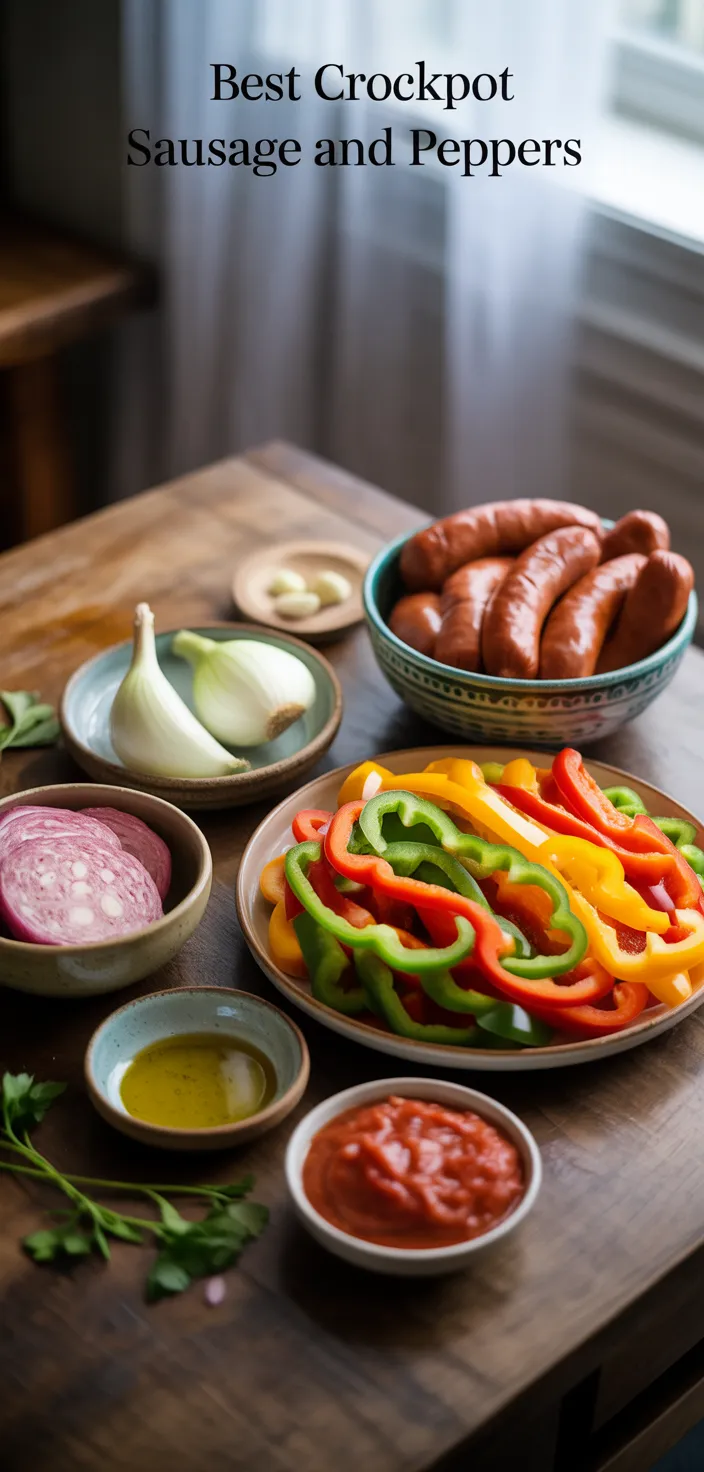 Ingredients photo for BEST Crockpot Sausage And Peppers Recipe