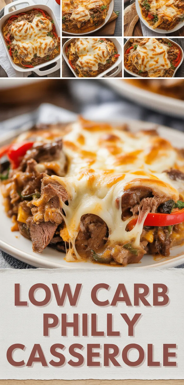 A photo of Cheesy Low Carb Philly Cheesesteak Casserole Recipe