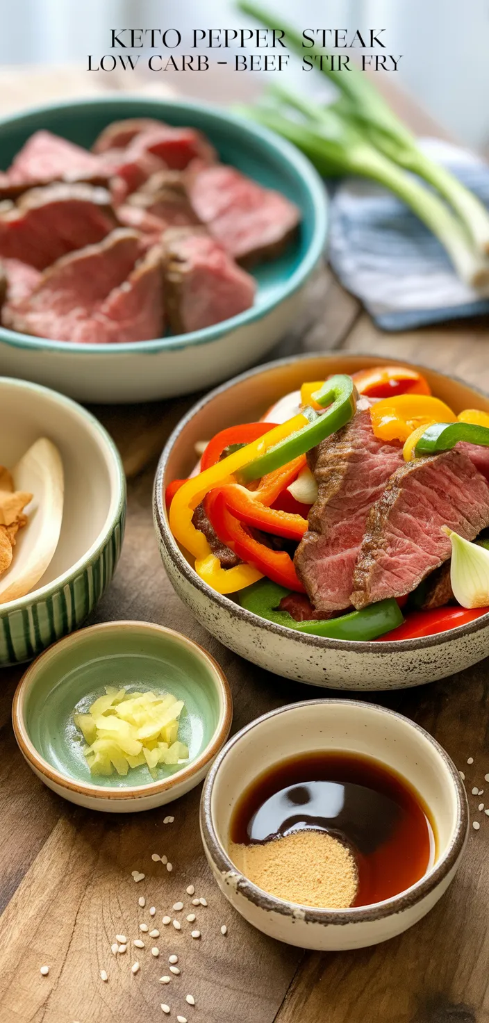 Ingredients photo for Keto Pepper Steak Low Carb Beef Stir Fry Recipe