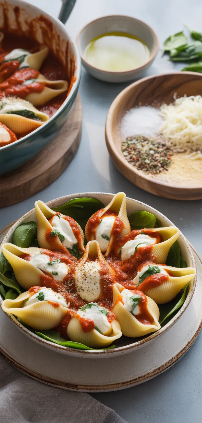 Ingredients photo for Stuffed Pasta Shells With Spinach & Ricotta Recipe