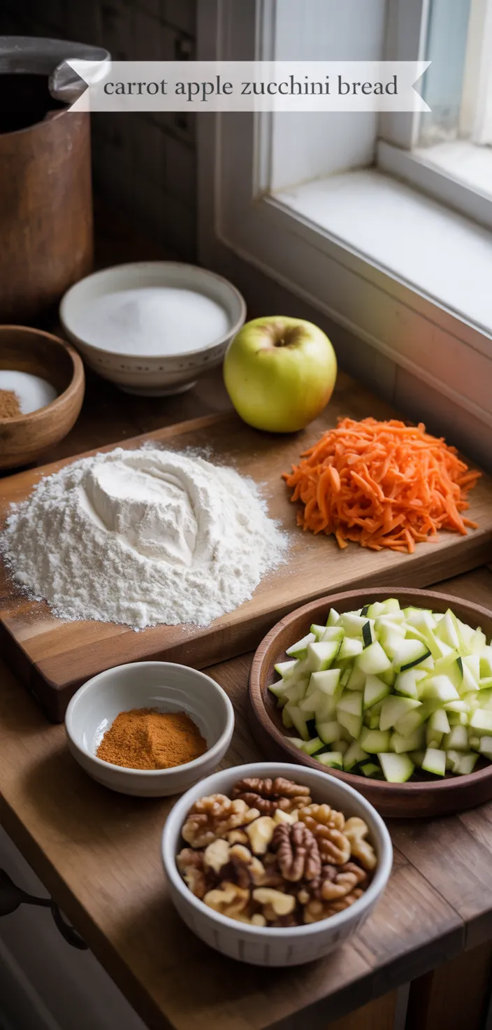 Ingredients photo for CARROT APPLE ZUCCHINI BREAD Recipe