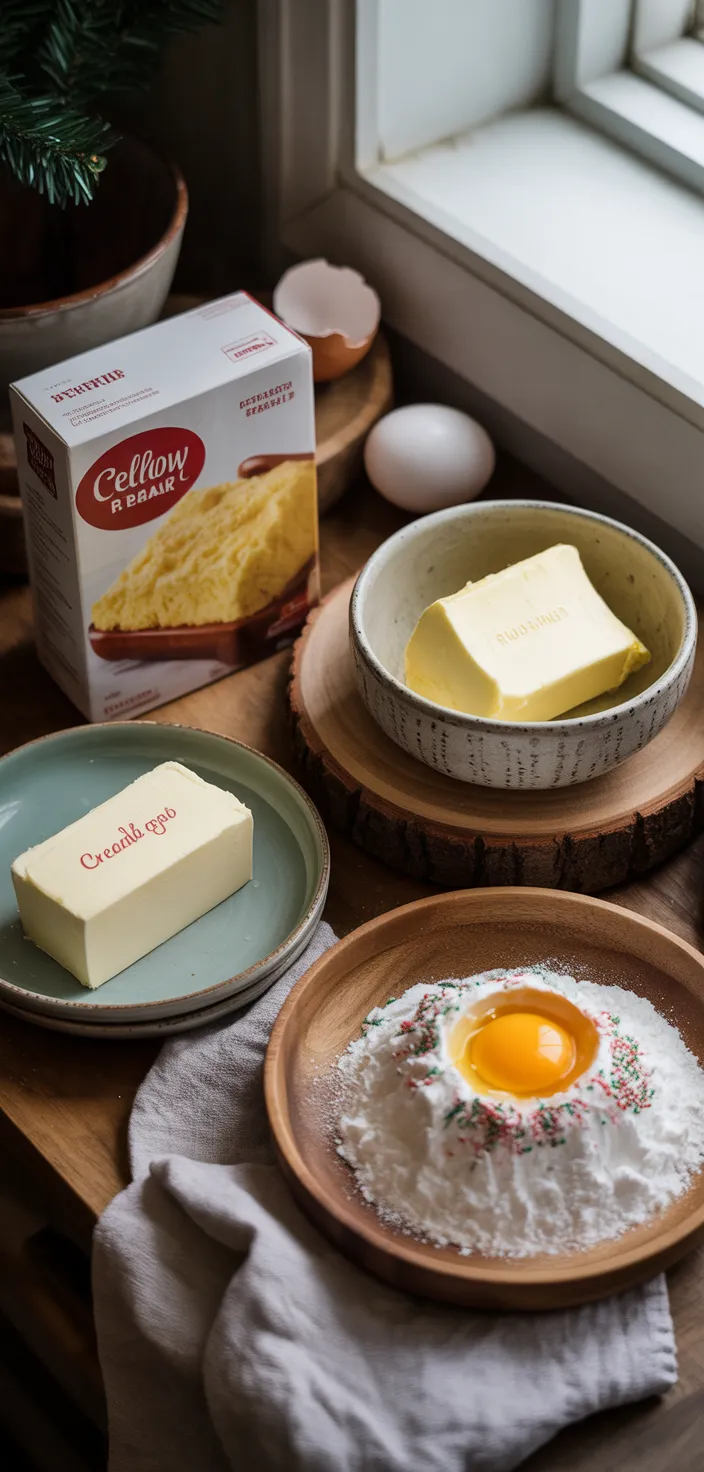 Ingredients photo for Christmas Ooey Gooey Butter Cookies Recipe