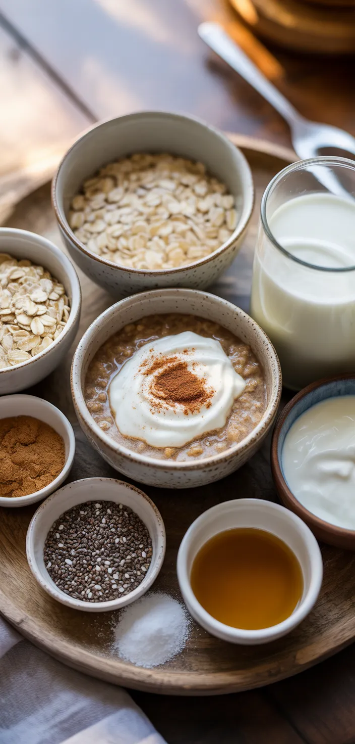 Ingredients photo for Cinnamon Roll Protein Overnight Oats Recipe