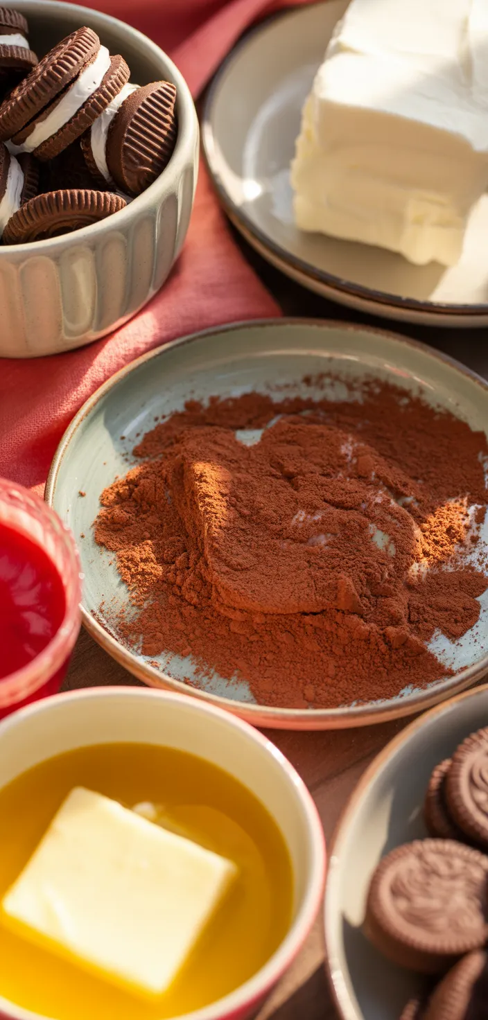 Ingredients photo for Mini Red Velvet Cheesecakes Recipe