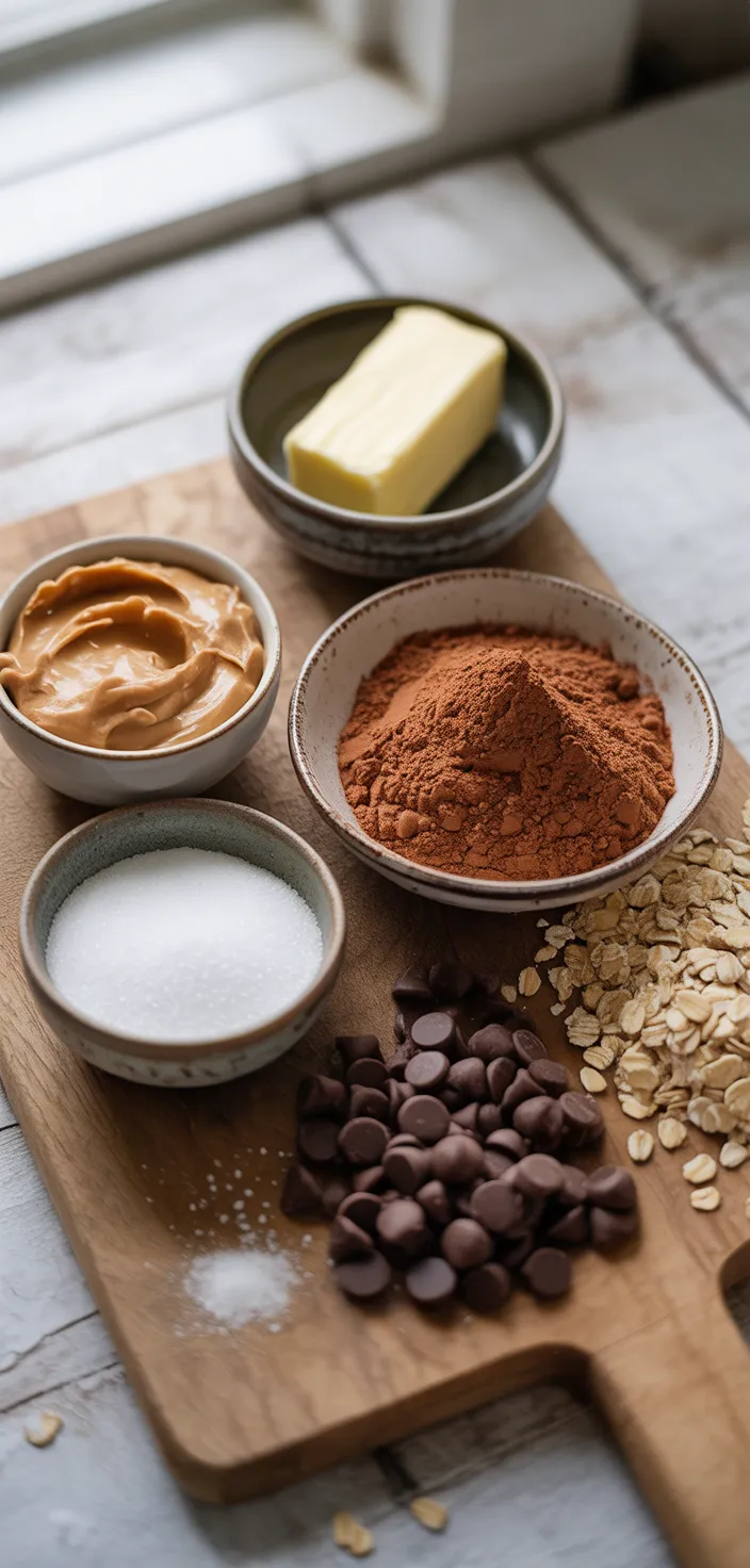 Ingredients photo for No Bake Chocolate Oatmeal Bars Recipe