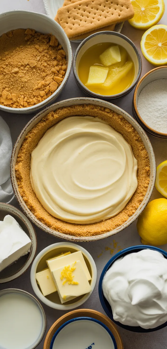 Ingredients photo for No Bake Lemon Cheesecake Pie Recipe