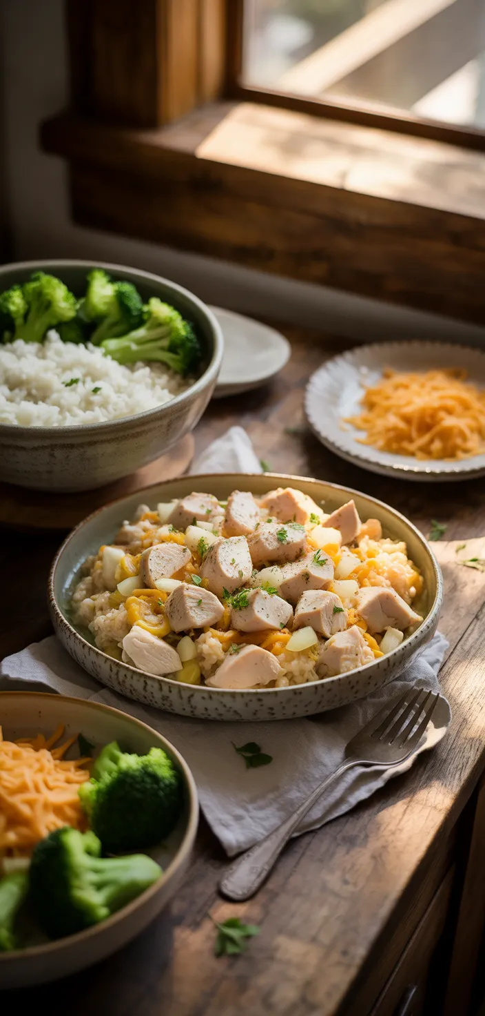 Ingredients photo for One Pot Cheesy Chicken Rice And Broccoli Recipe