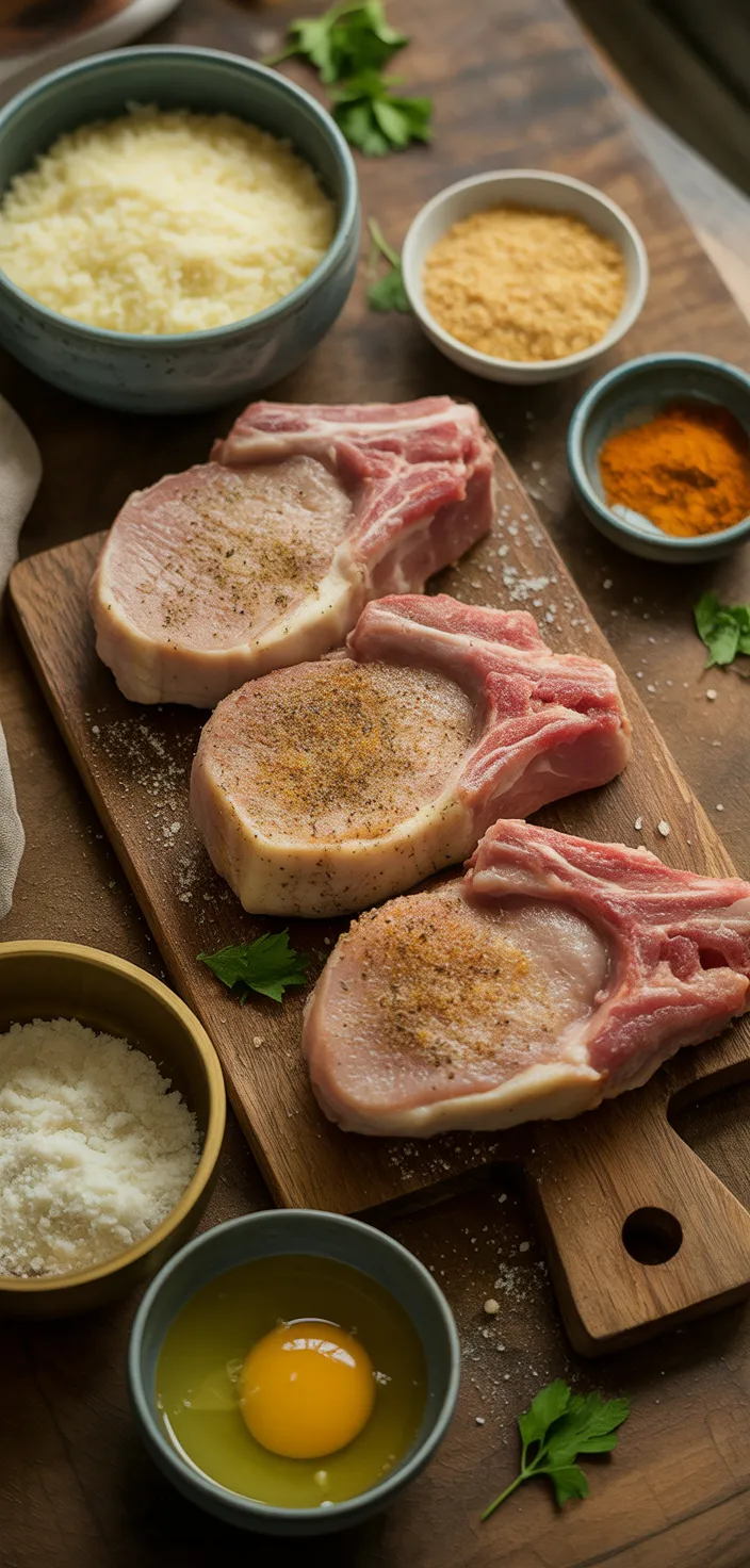 Ingredients photo for Baked Parmesan Crusted Pork Chops Recipe