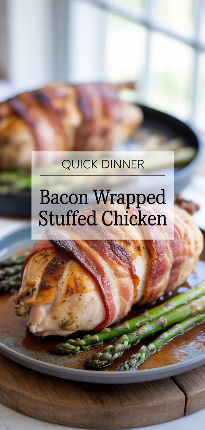 A photo of Stuffed Chicken With Asparagus Wrapped In Bacon Recipe