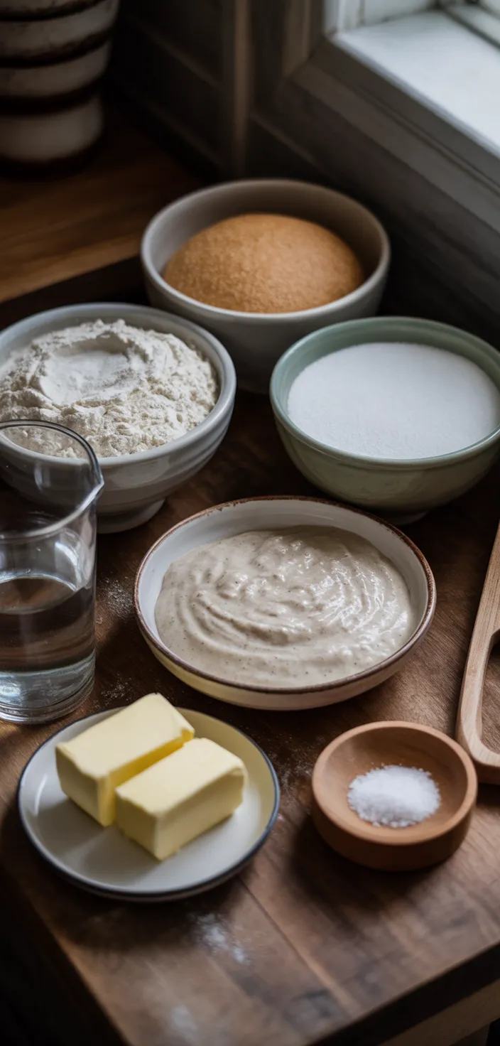 Ingredients photo for Soft And Fluffy Sourdough Sandwich Bread Recipe
