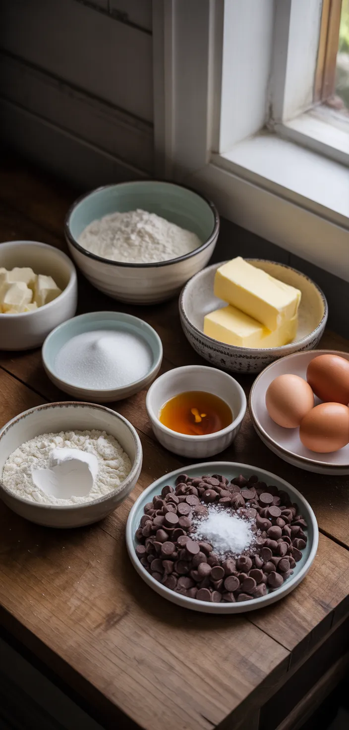 Ingredients photo for Best Bakery Style Chocolate Chip Cookies Recipe