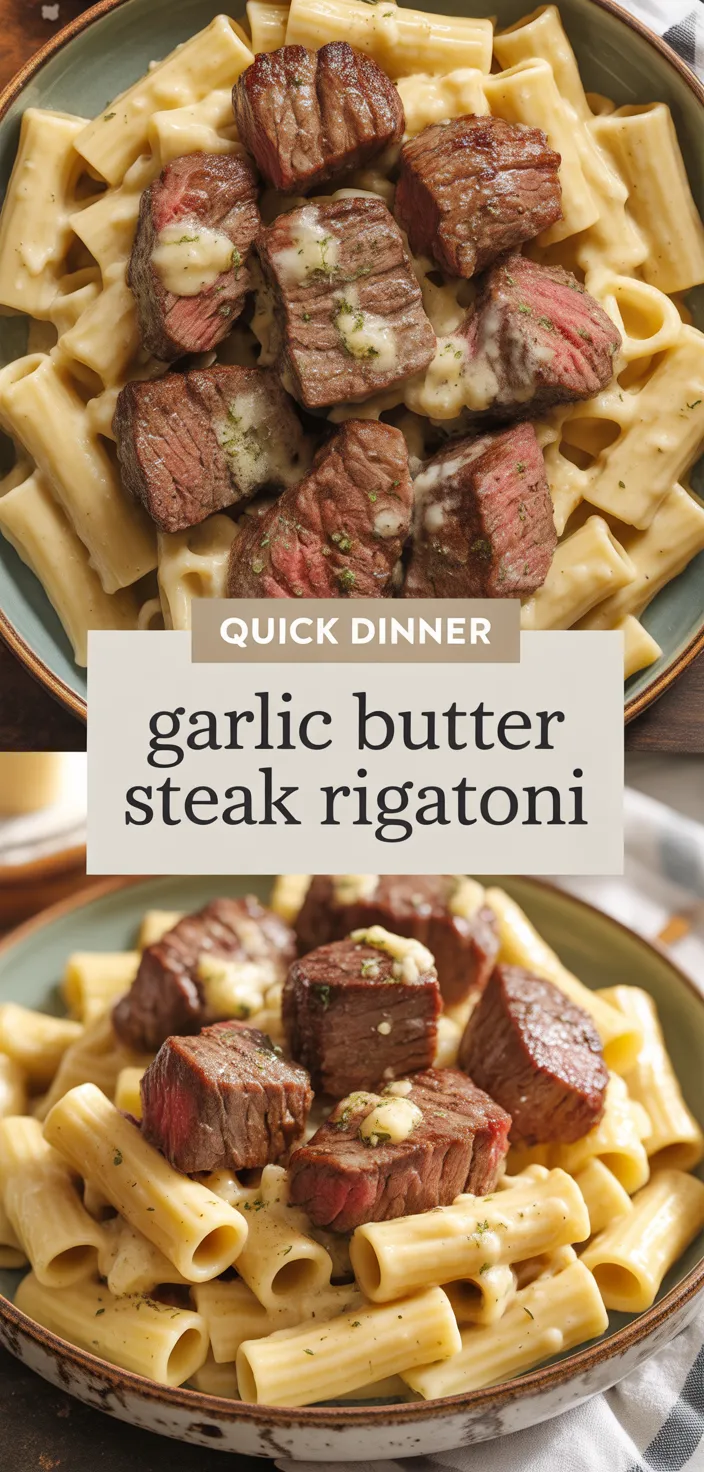 A photo of Garlic Butter Steak With Creamy Parmesan Rigatoni Recipe