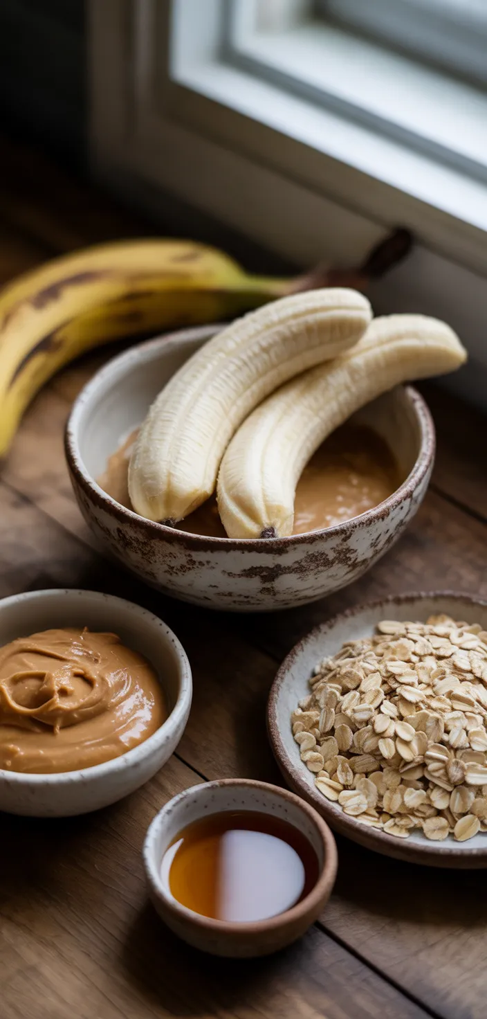 Ingredients photo for Healthy Banana Peanut Butter Oat Bars Recipe