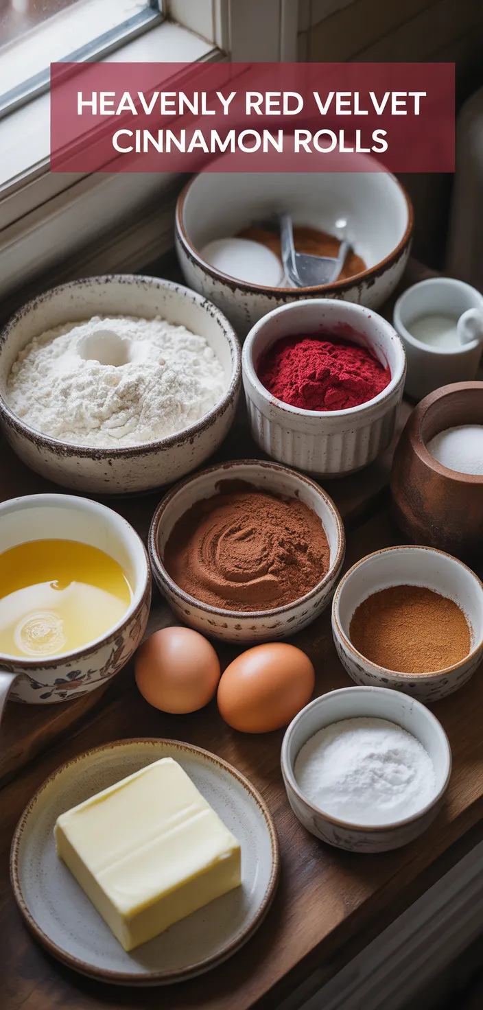 Ingredients photo for Heavenly Red Velvet Cinnamon Rolls Recipe
