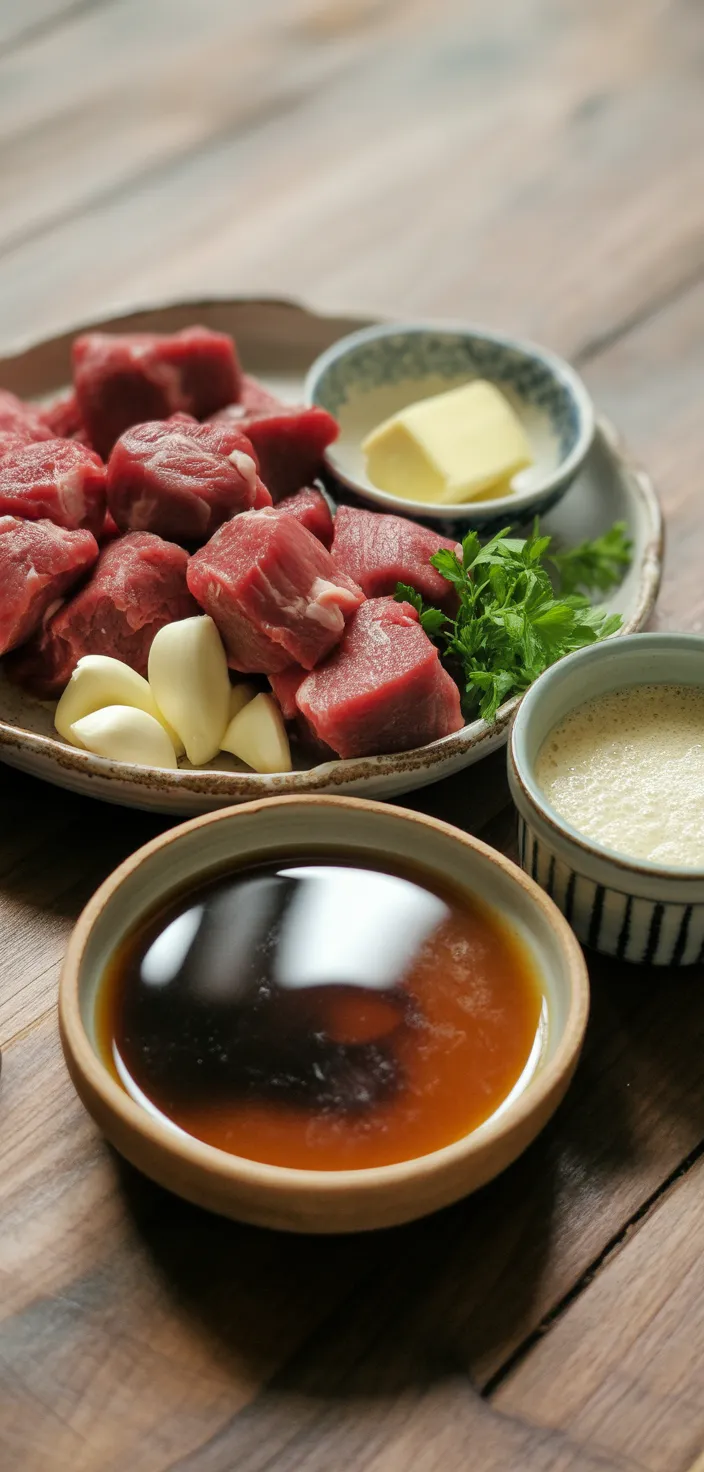 Ingredients photo for High Protein Slow Cooker Garlic Butter Beef Bites Recipe