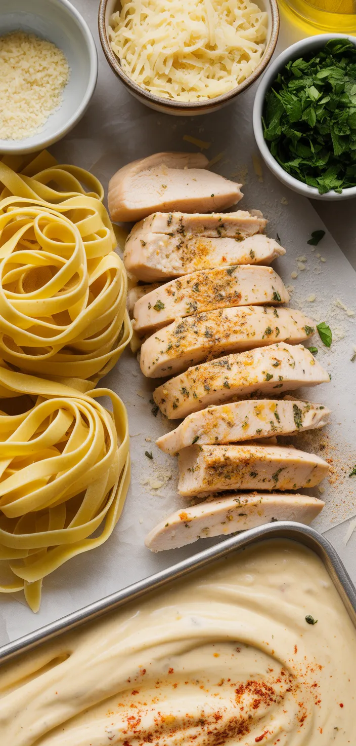 Ingredients photo for Lemon Pepper Cajun Chicken Fettuccine Alfredo. Recipe