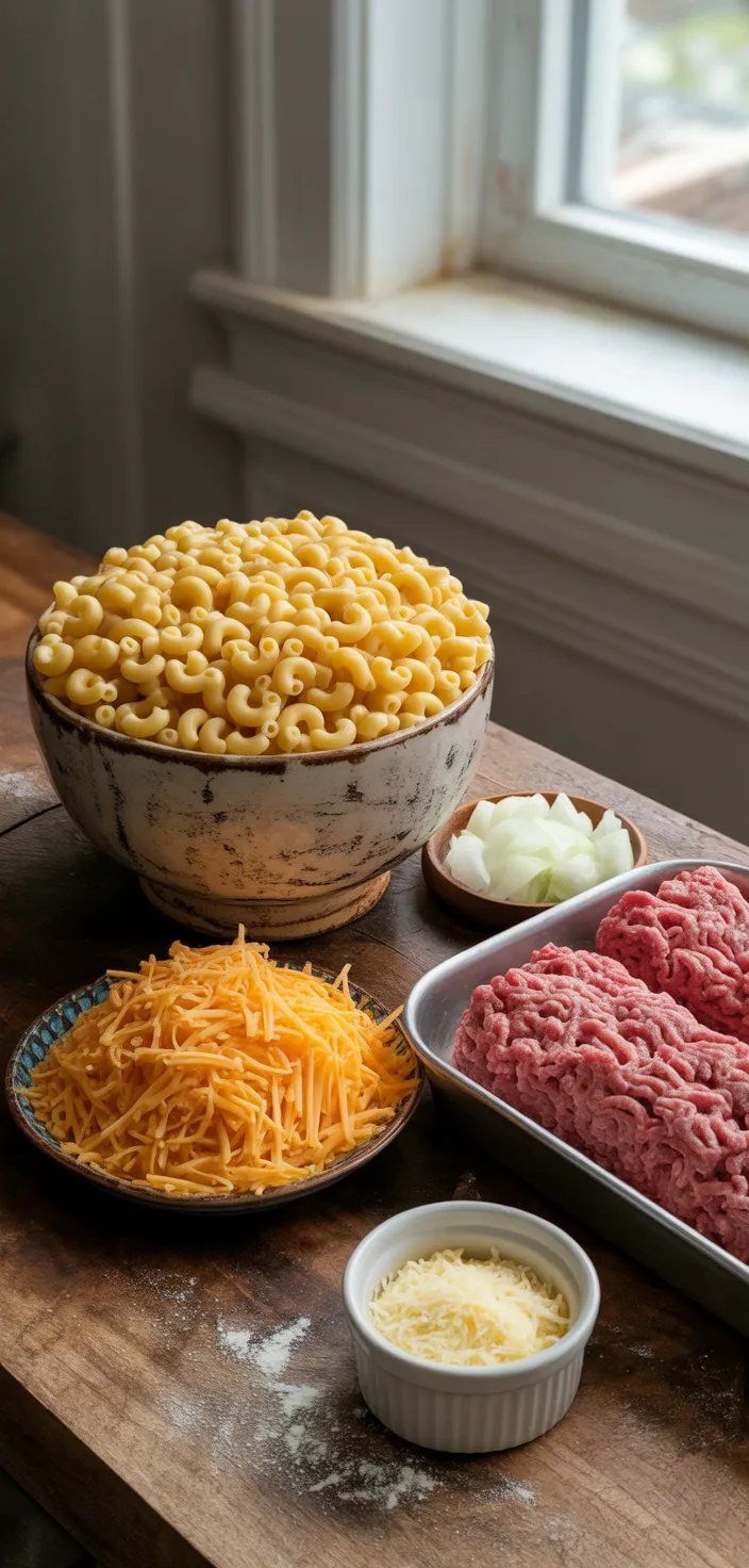 Ingredients photo for Mac And Cheese Meatloaf Casserole Recipe