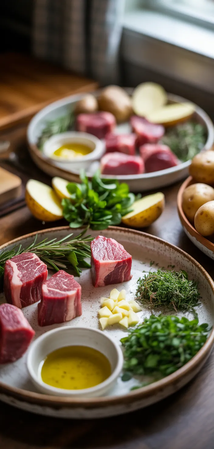Ingredients photo for Garlic Butter Herb Steak Bites And Potatoes Recipe