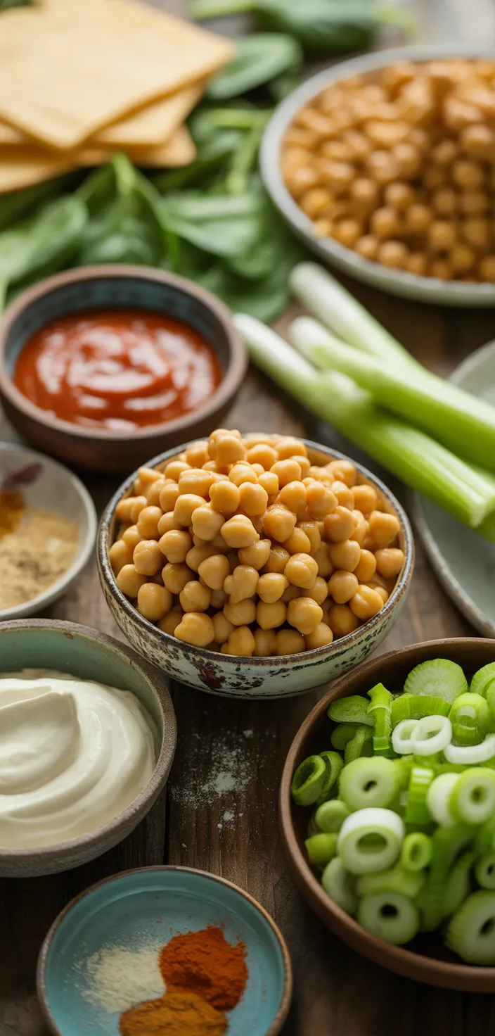 Ingredients photo for Vegan Buffalo Chickpea Salad Pinwheels Recipe